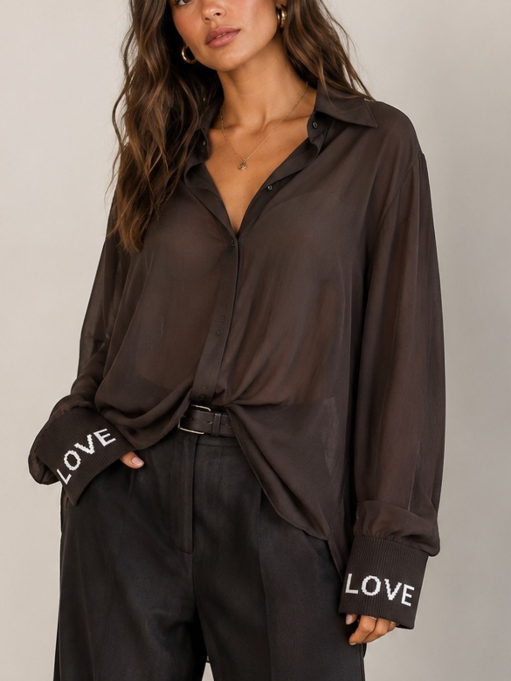 Wise & Pretty Black Blouse with Stretchy “Love” Cuffed Sleeves